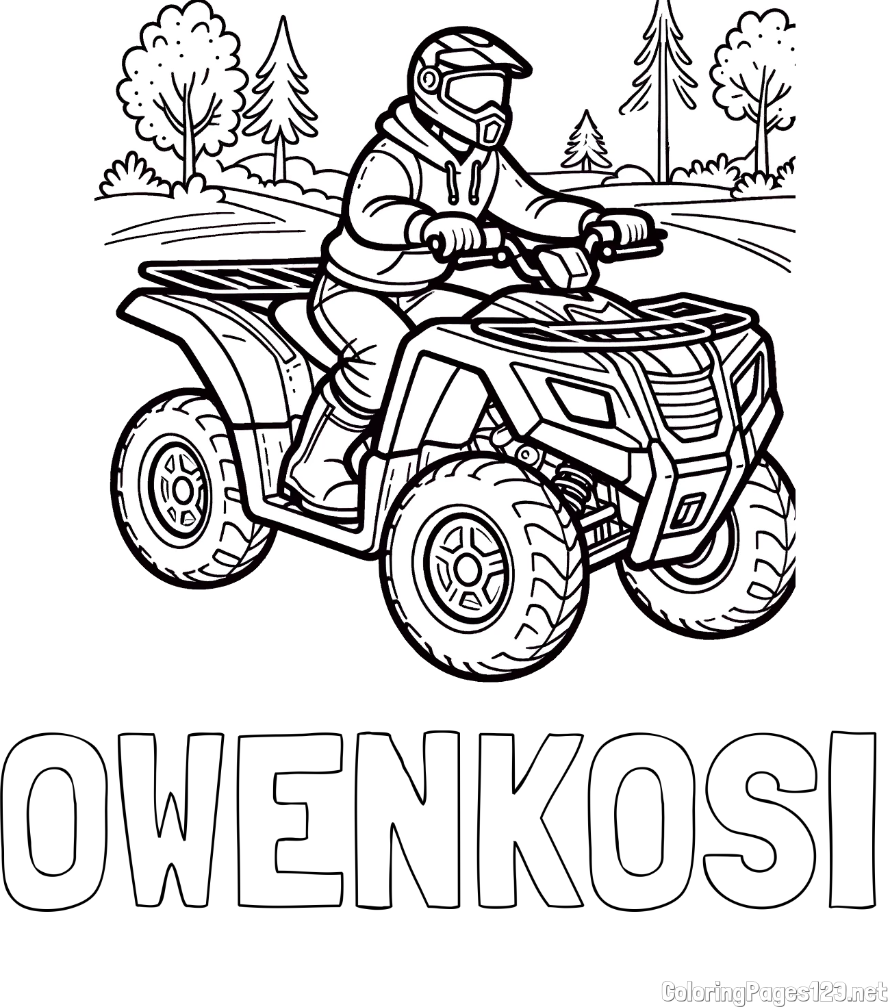 OWENKOSI Coloring Page and Motorist on ATV Coloring Page