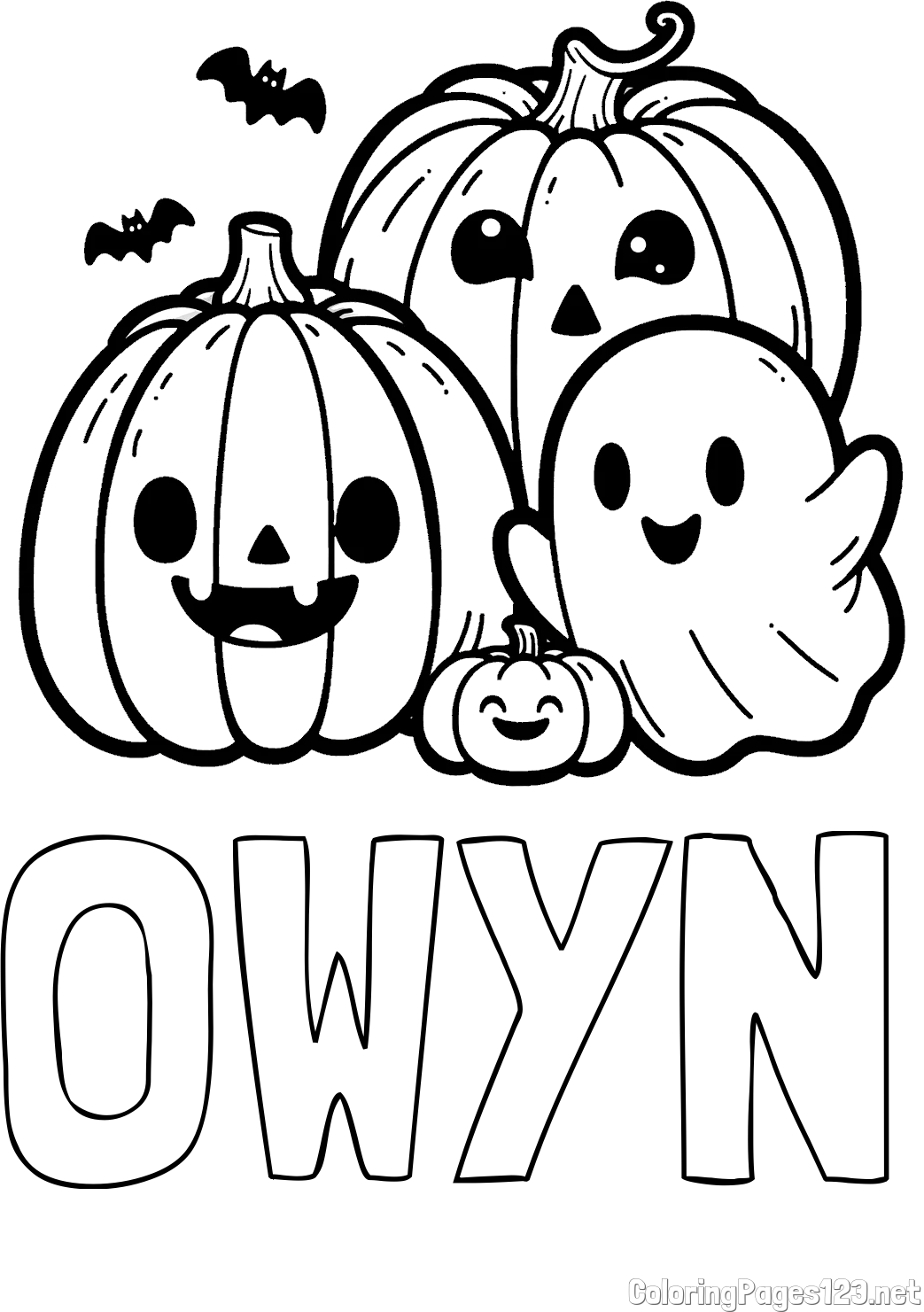 OWYN Coloring Page and Halloween Pumpkin and Ghost Coloring Page