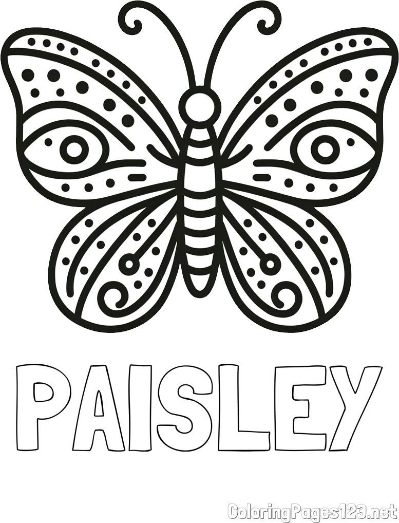 PAISLEY Coloring Page and Butterfly Coloring Page (Simple)