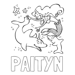Online Created Coloring Page - PAITYN Coloring Page and Coloring Page of a Mermaid Playing with Dolphins