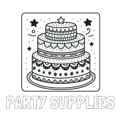 Online Created Coloring Page - PARTY SUPPLIES Coloring Page and Big Cake Coloring Page