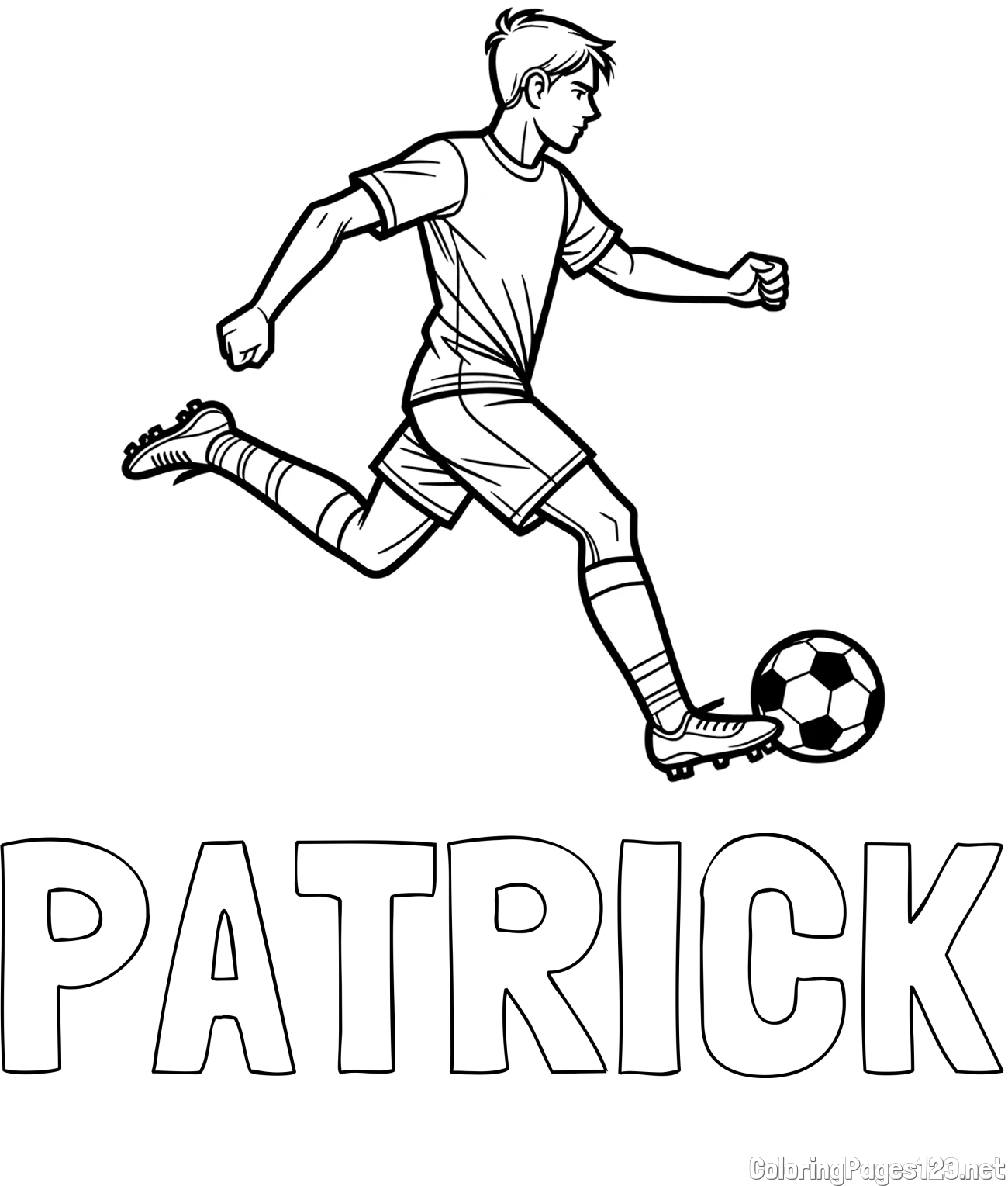 PATRICK Coloring Page and Soccer Player in Action Coloring Page