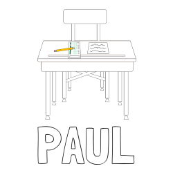 Online Created Coloring Page - PAUL Coloring Page and School Desk Coloring Page