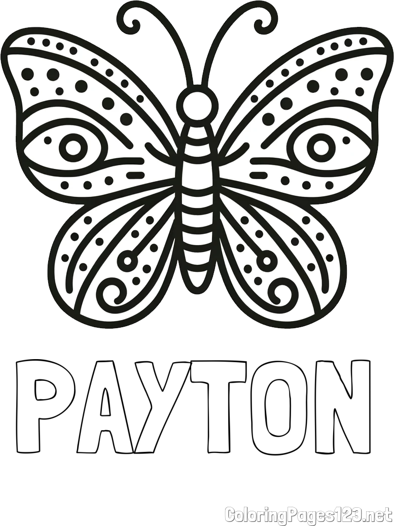 PAYTON Coloring Page and Butterfly Coloring Page (Simple)