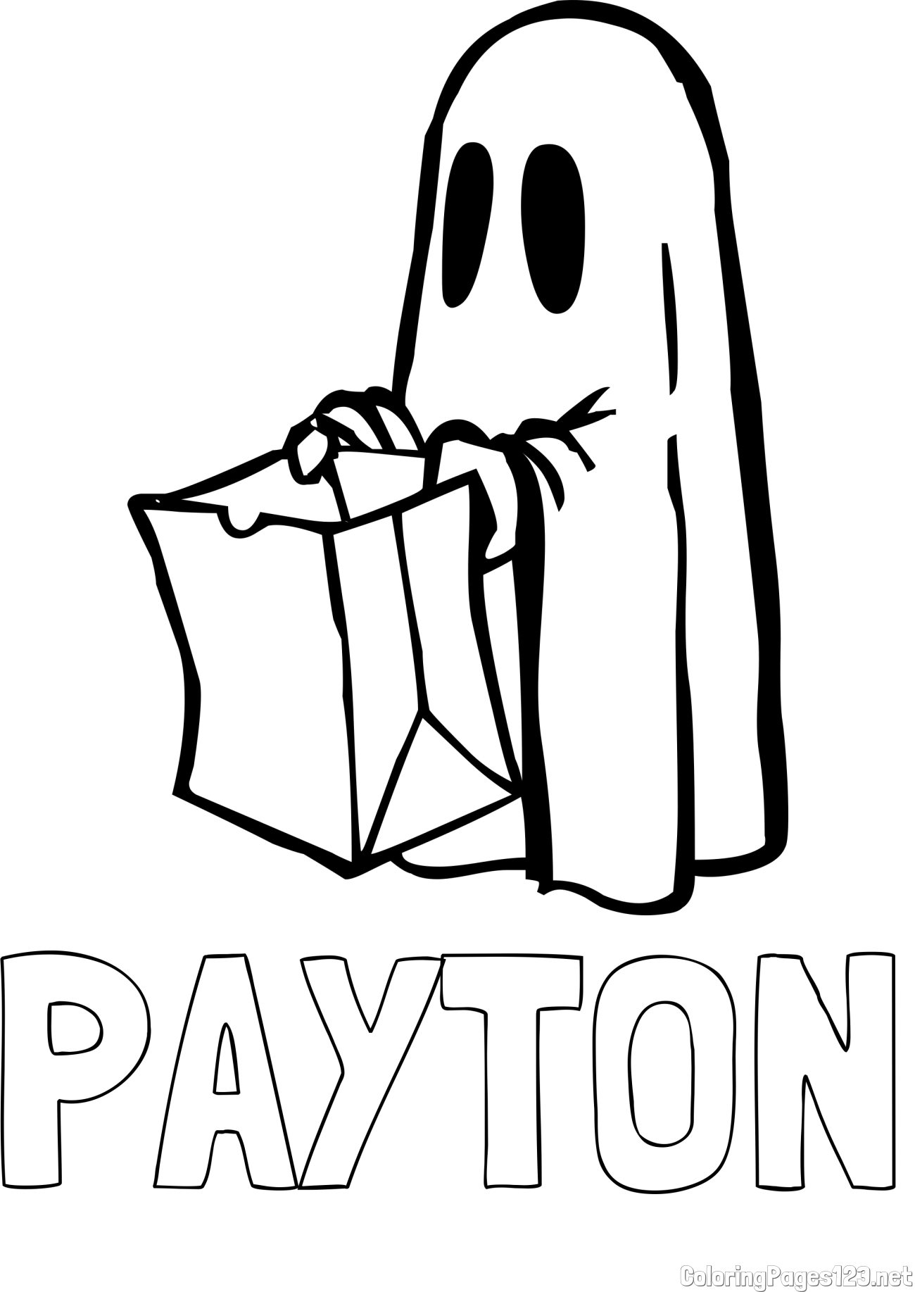 PAYTON Coloring Page and Ghost with a Candy Bag Coloring Page