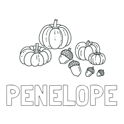 PENELOPE Coloring Page and Autumn Harvest Coloring Page - Acorns and Pumpkins