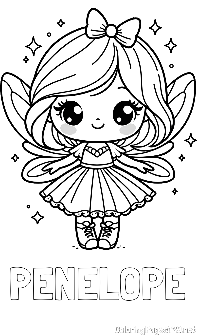 PENELOPE Coloring Page and Coloring Page of a Magical Fairy with a Cute Face