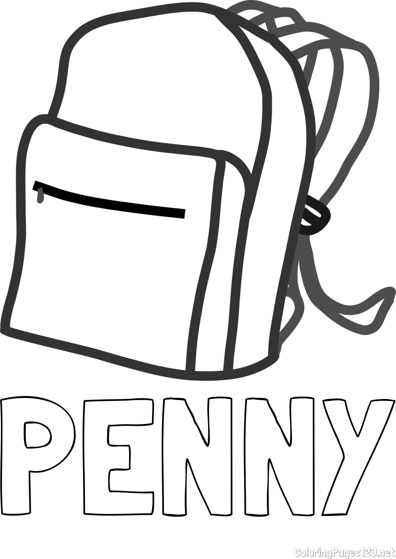 PENNY Coloring Page and School Backpack Coloring Page