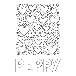 PEPPY Coloring Page alongside Children's Coloring Page of Many Hearts