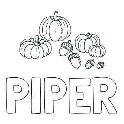 Online Created Coloring Page - PIPER Coloring Page and Autumn Harvest Coloring Page - Acorns and Pumpkins