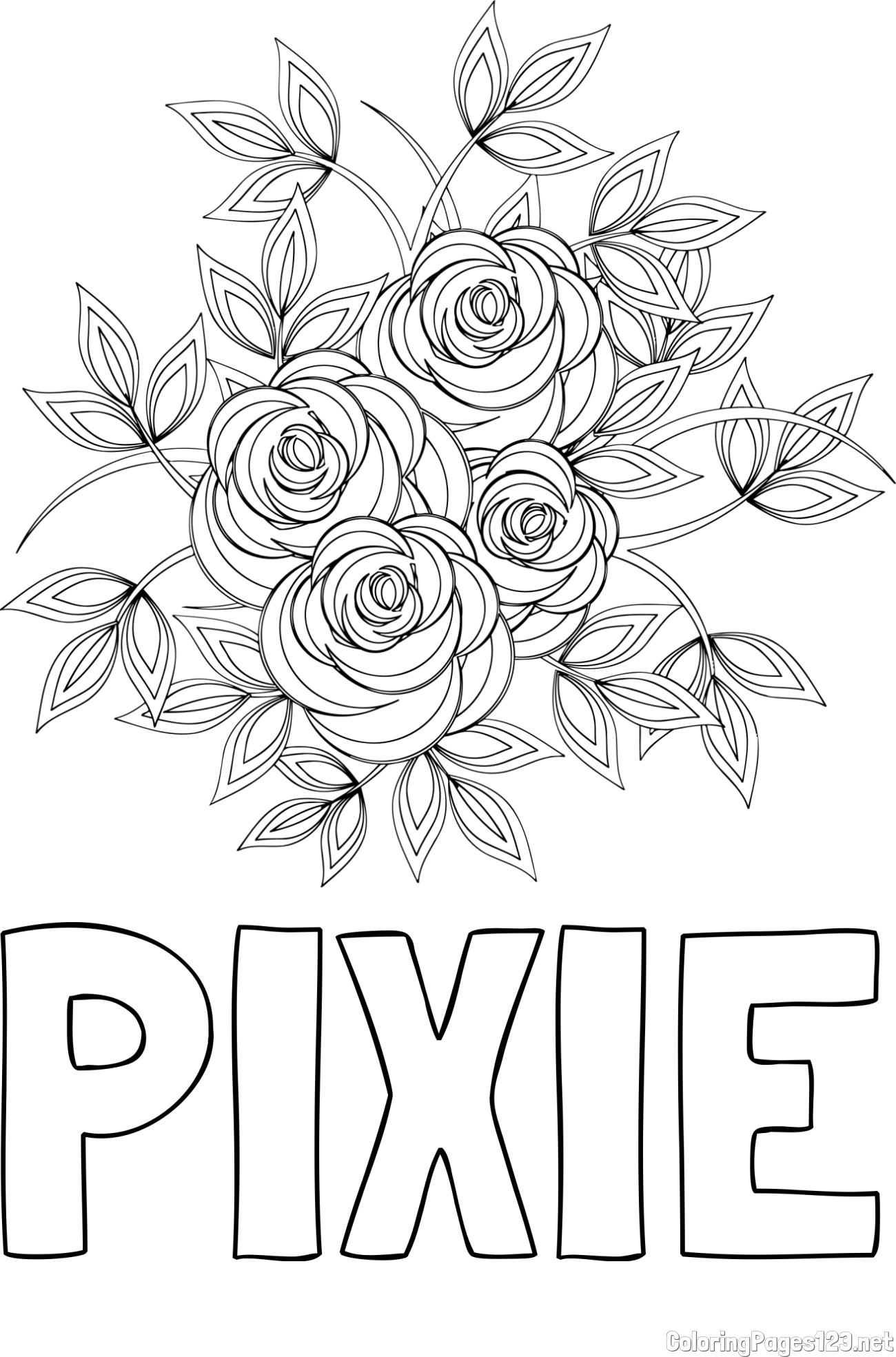 PIXIE Coloring Page alongside Rose Mandala Coloring Page
