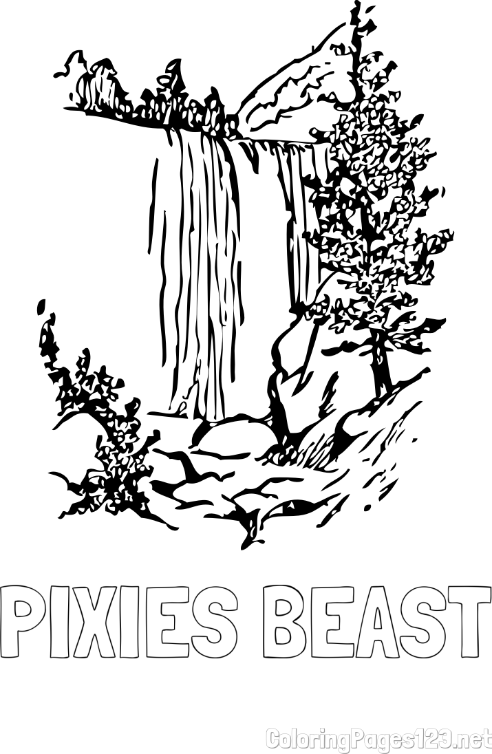 PIXIES BEAST Coloring Page alongside Simple Waterfall Coloring Page