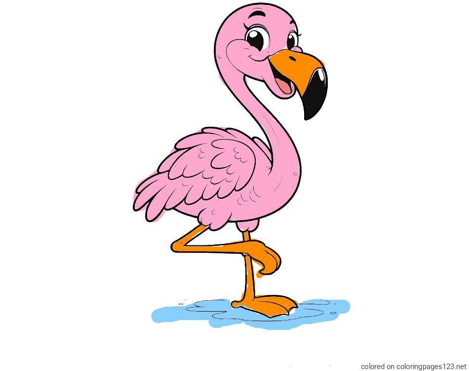 Colored coloring page - Coloring Page of a Cute Smiling Flamingo
