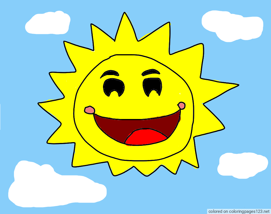 Colored coloring page - Coloring Page of a Cute Smiling Sun