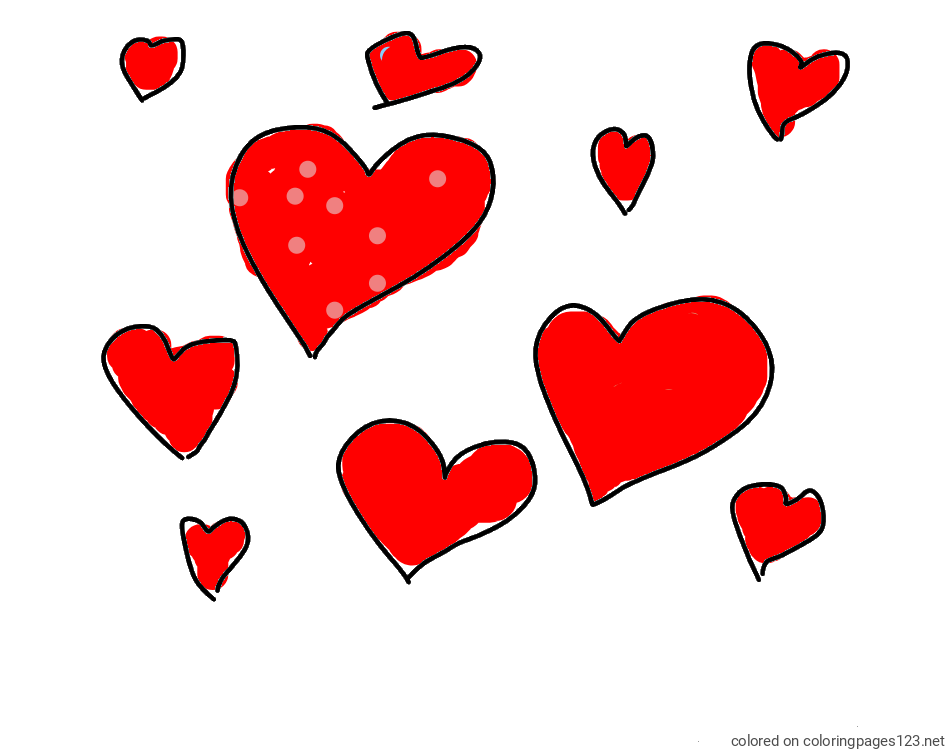 Colored coloring page - Coloring page of hearts 😍