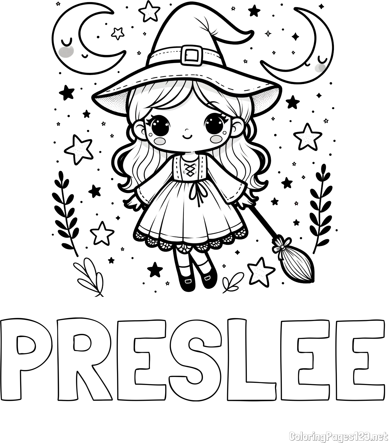PRESLEE Coloring Page and Coloring Book of a Cute Witch