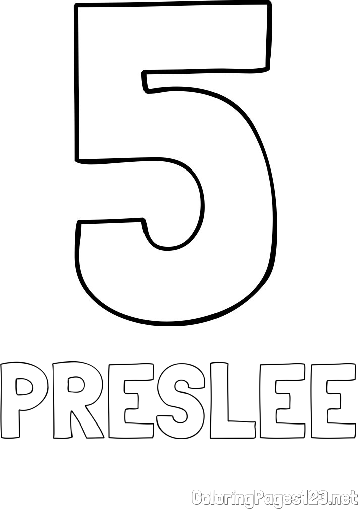 PRESLEE Coloring Page and Coloring Page of Number Five (5)