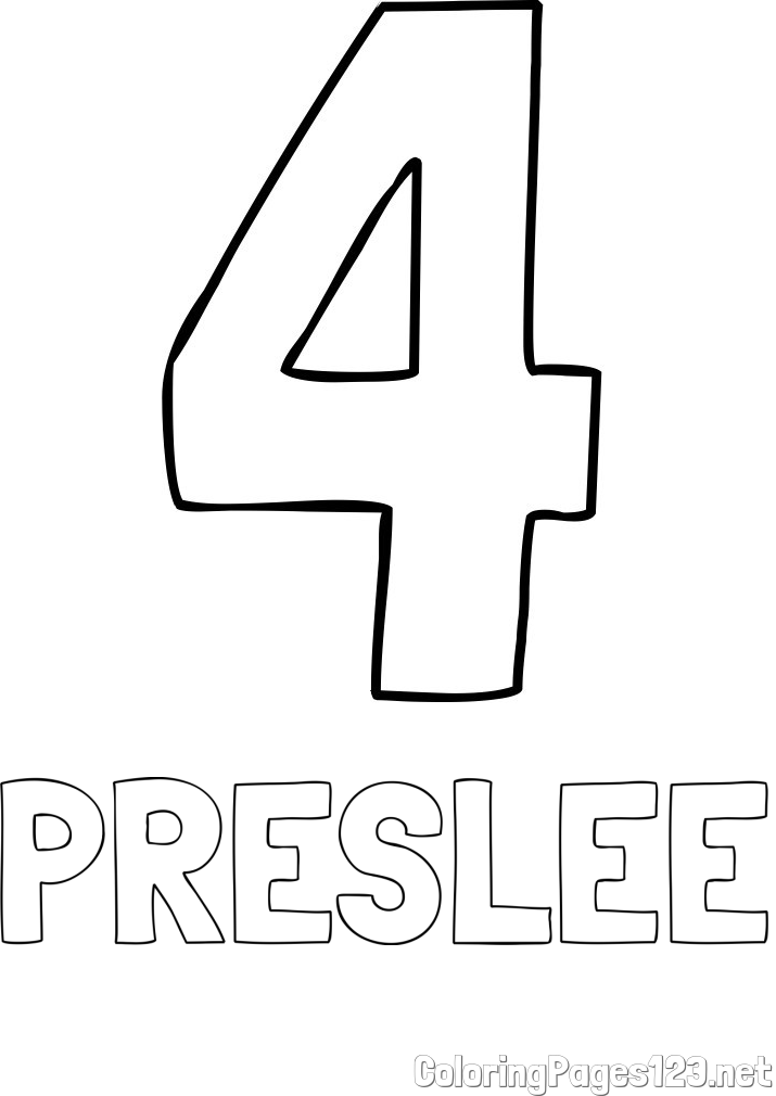 PRESLEE Coloring Page and Coloring Page of Number Four (4)