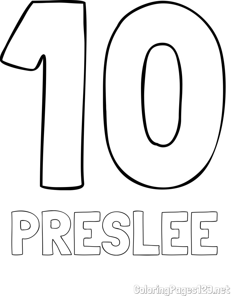 PRESLEE Coloring Page and Coloring Page of Number Ten (10)
