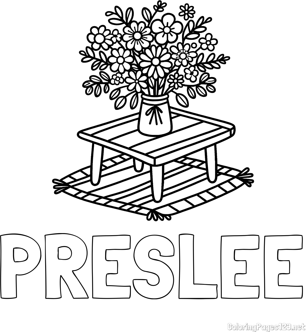 PRESLEE Coloring Page and Simple Flower Bouquet Coloring Page