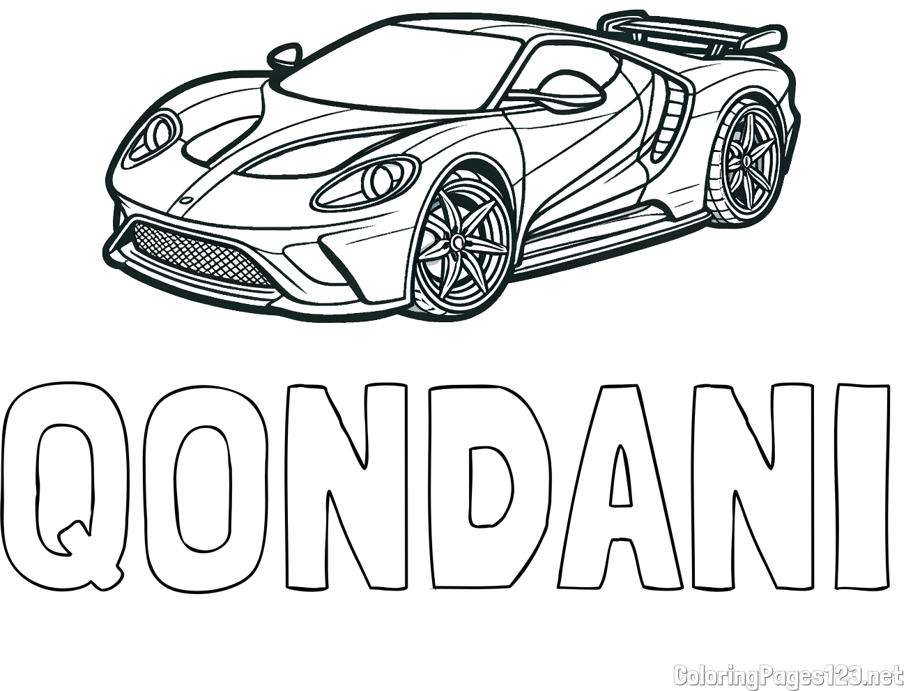 QONDANI Coloring Page and Coloring Page of a Fast Sport's Car