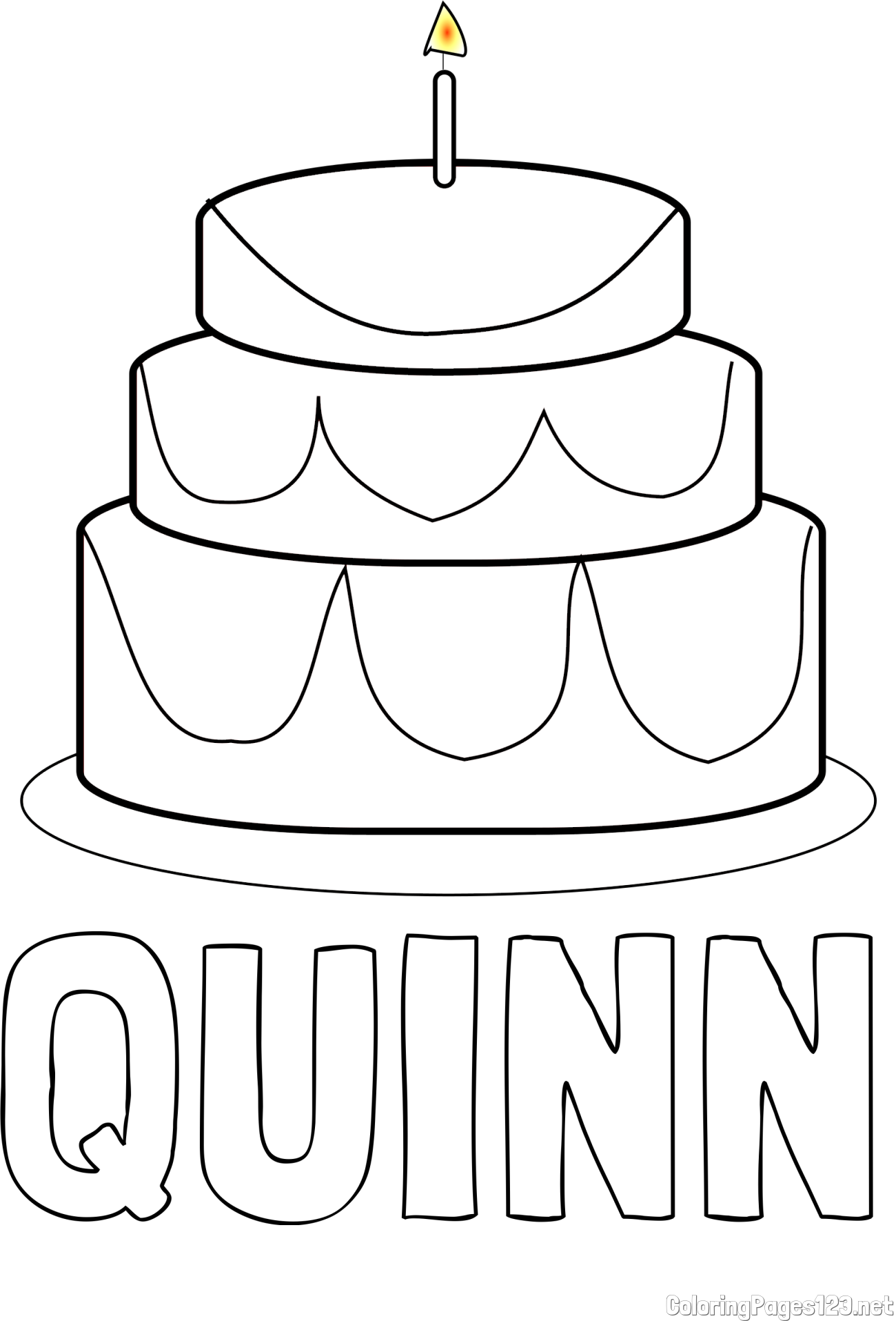 QUINN Coloring Page and Big Birthday Cake Coloring Page