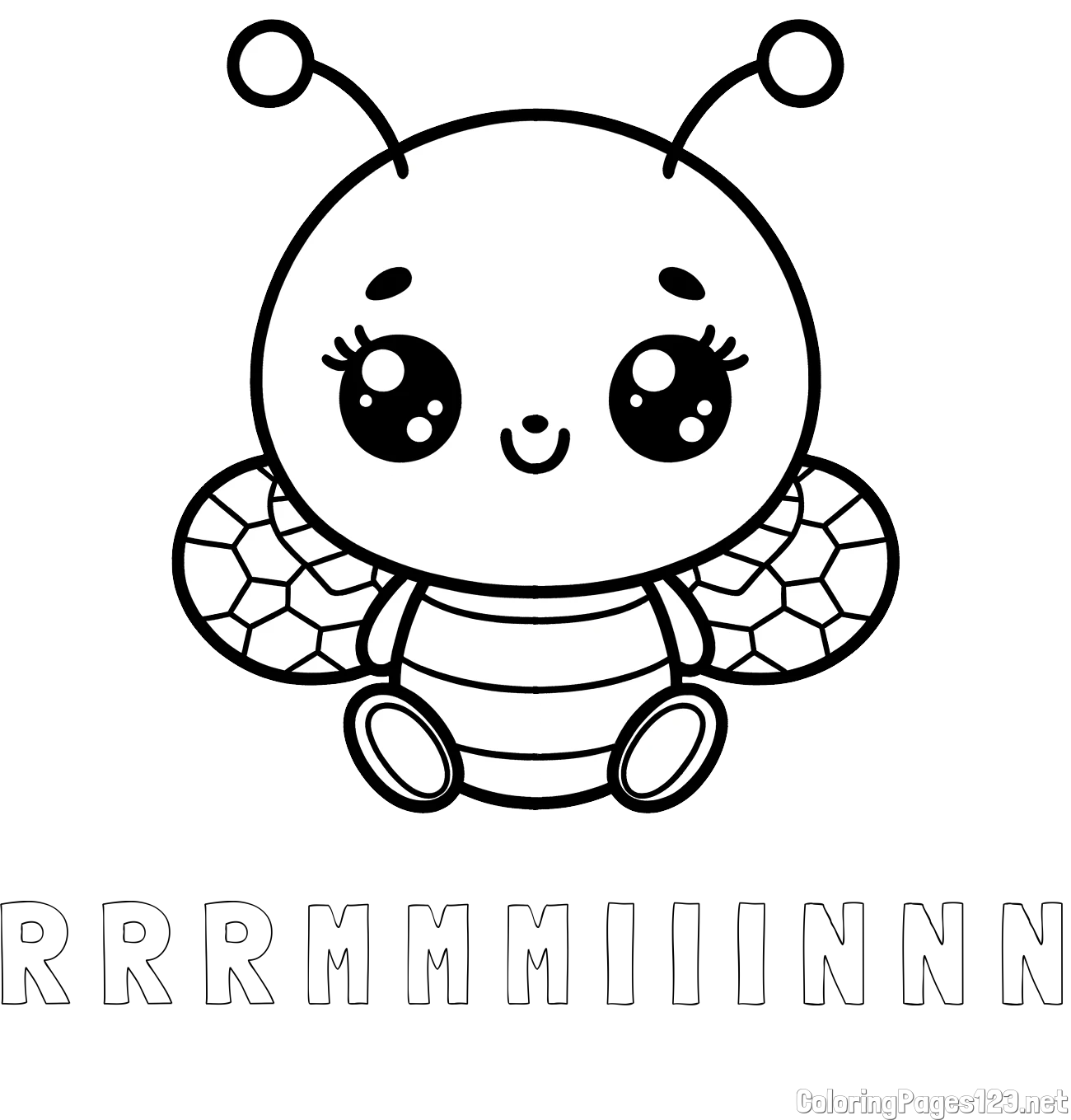 R R R M M M I I I N N N Coloring Page and Children's Coloring Page of a Cute Bee