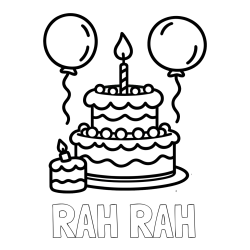 Online Created Coloring Page - RAH RAH Coloring Page and Birthday Cake Coloring Page with Balloons
