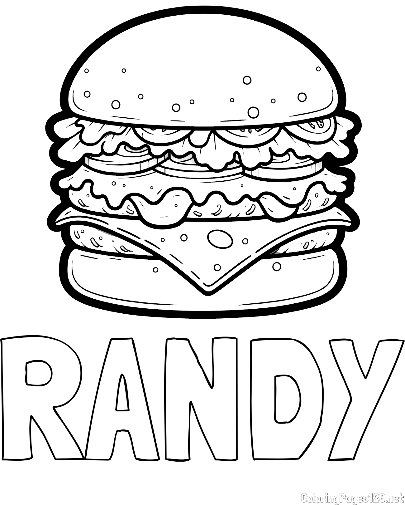 RANDY Coloring Page and Giant Hamburger Coloring Page