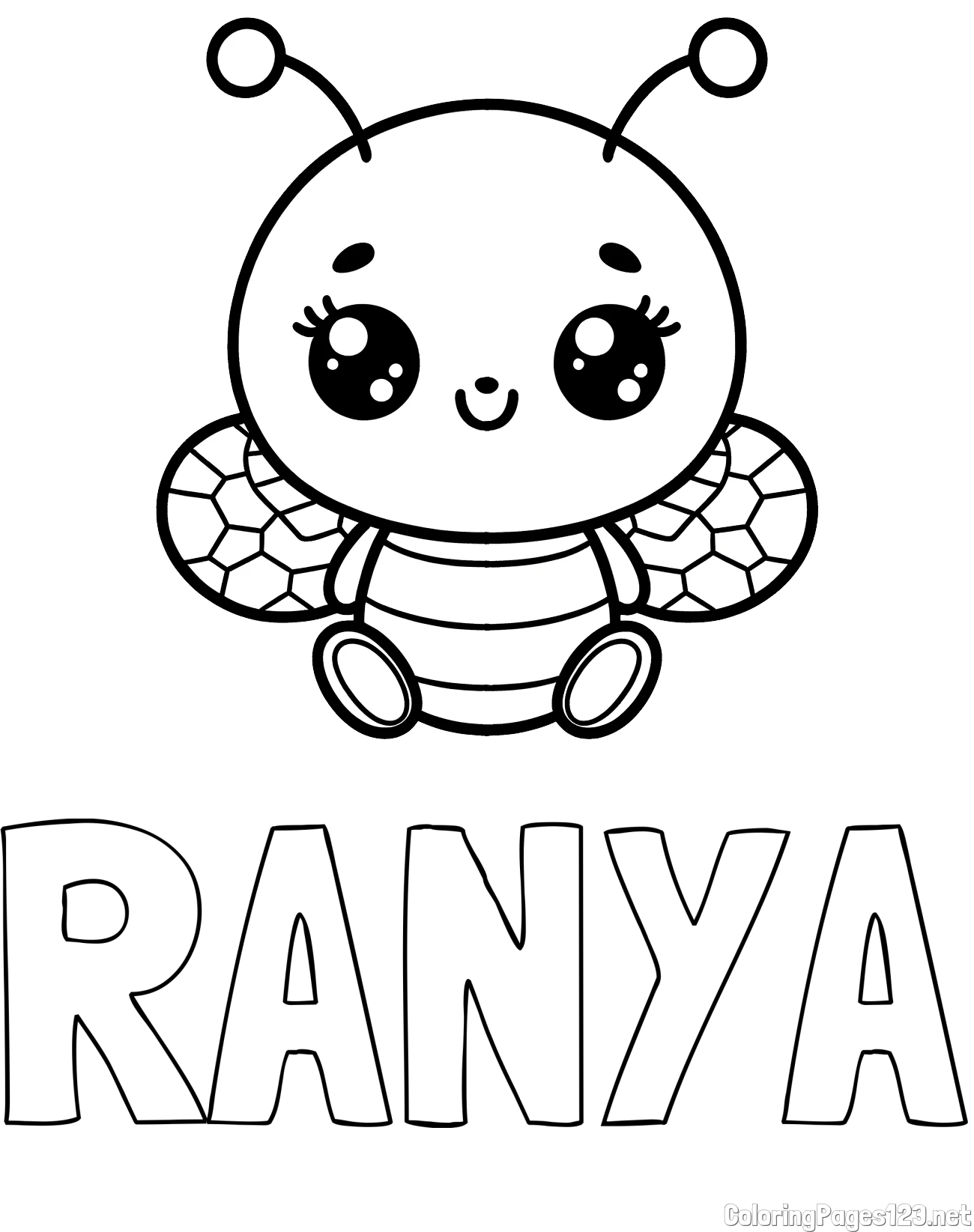 RANYA Coloring Page and Children's Coloring Page of a Cute Bee