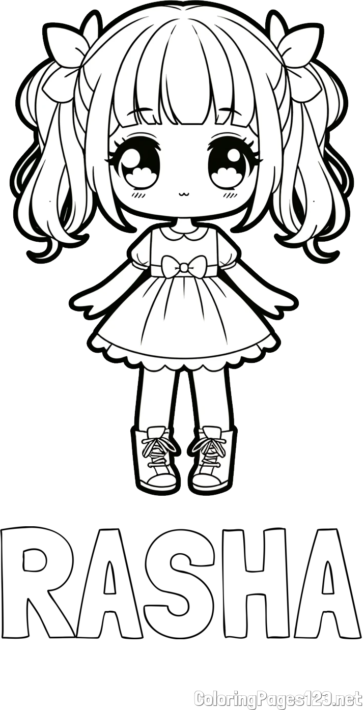 RASHA Coloring Page and Coloring Page of a Cute Anime Girl