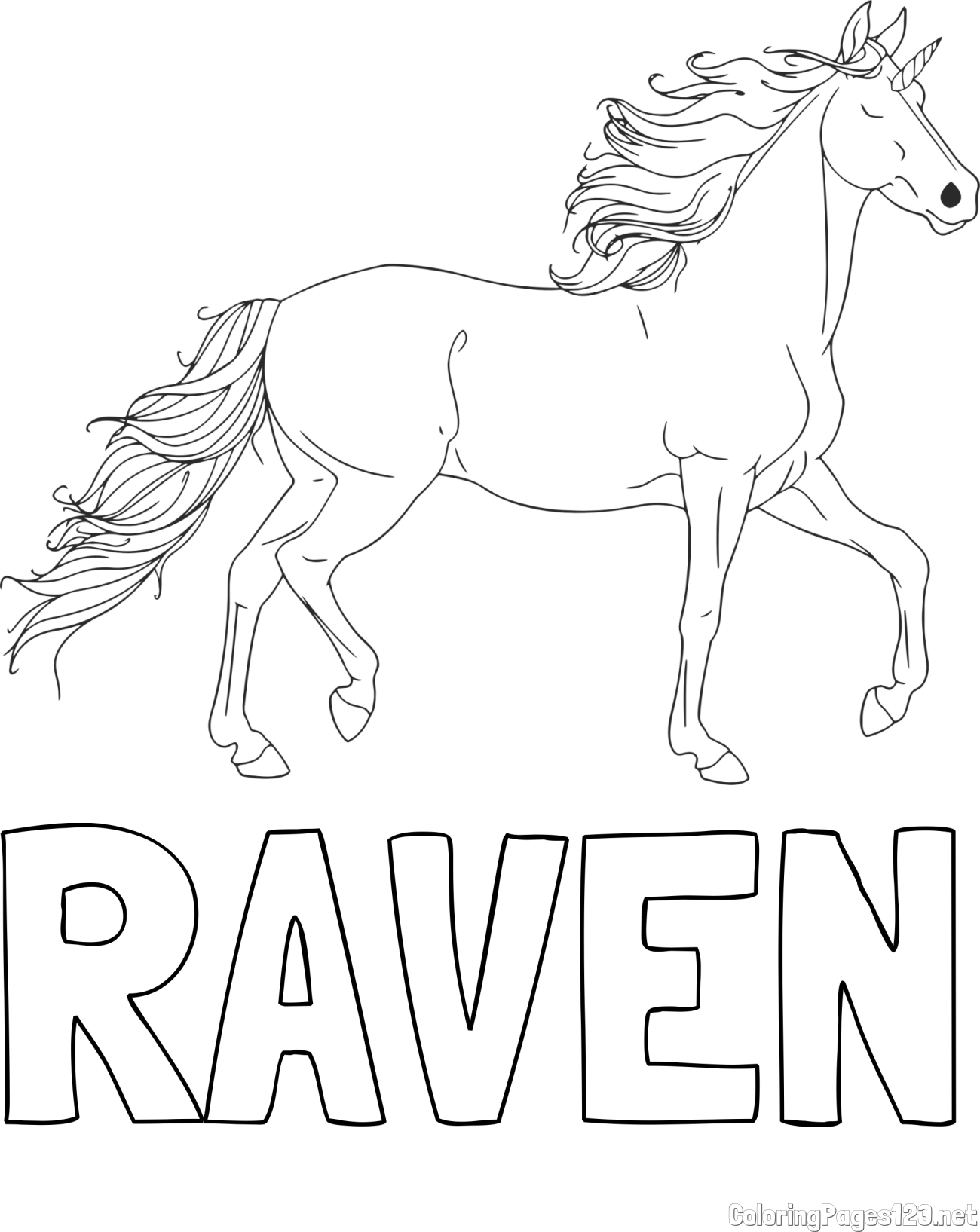 RAVEN Coloring Page and Beautiful Unicorn Coloring Page