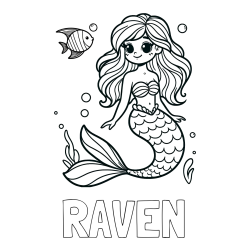 Online Created Coloring Page - RAVEN Coloring Page and Coloring Page of a Little Mermaid and Fish