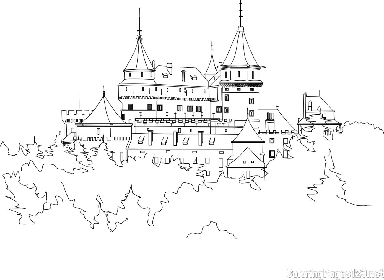Realistic Bojnice Castle Coloring Page