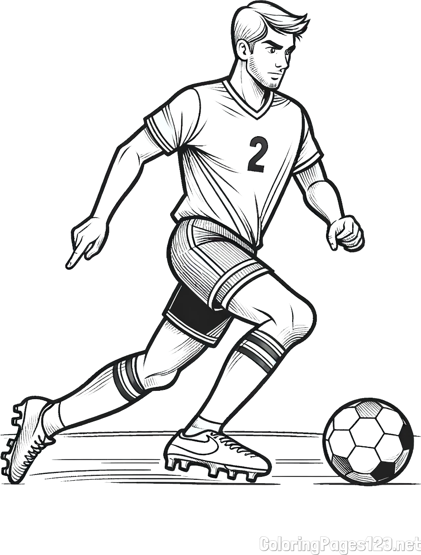 Realistically Depicted Soccer Player in Action Coloring Page