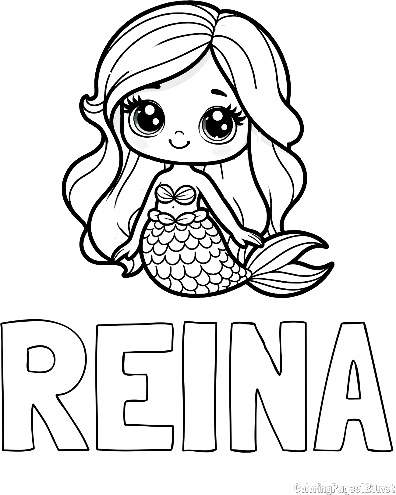REINA Coloring Page and Coloring Page of a Very Cute Little Mermaid