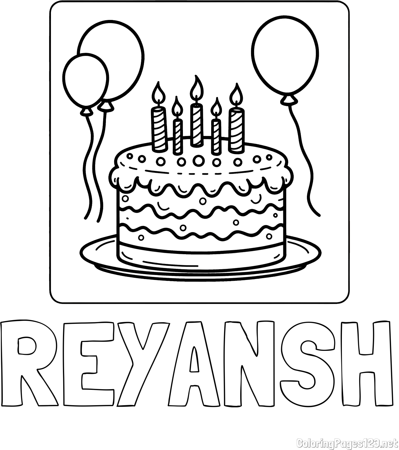 REYANSH Coloring Page and 5th Birthday Cake Coloring Page