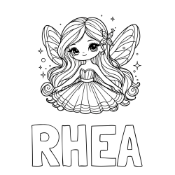 Online Created Coloring Page - RHEA Coloring Page and Coloring Page of a Cute and Smiling Magical Fairy