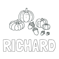 Online Created Coloring Page - RICHARD Coloring Page and Autumn Harvest Coloring Page - Acorns and Pumpkins