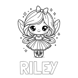 Online Created Coloring Page - RILEY Coloring Page and Coloring Page of a Magical Fairy with a Cute Face