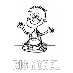 RIS MONEL Coloring Page and Child Eating a Hamburger Coloring Page -
