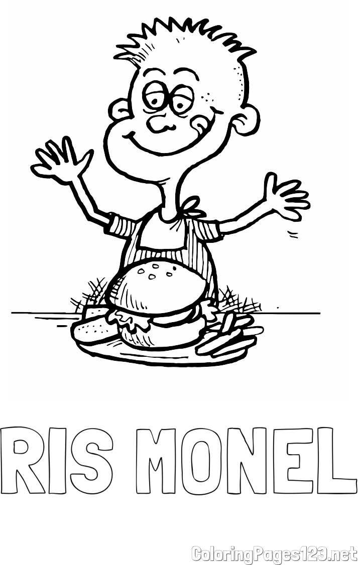 RIS MONEL Coloring Page and Child Eating a Hamburger Coloring Page -