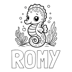 Online Created Coloring Page - ROMY Coloring Page and Cute Seahorse Coloring Page