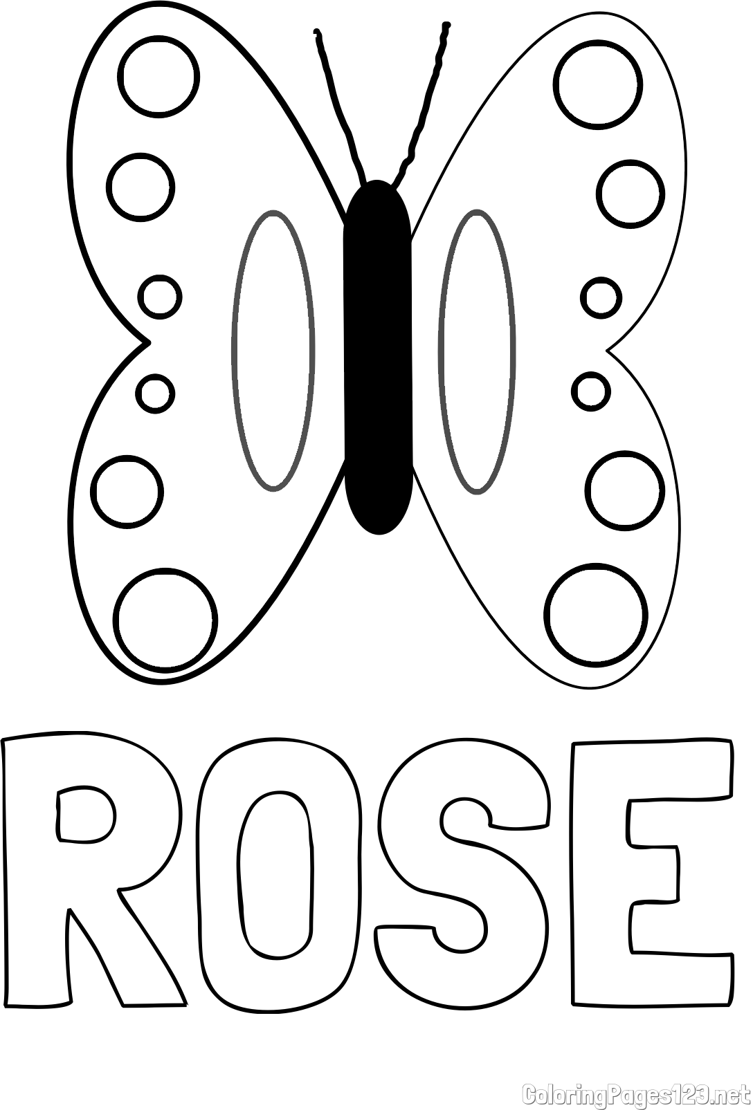 ROSE Coloring Page and Easy Butterfly Coloring Page