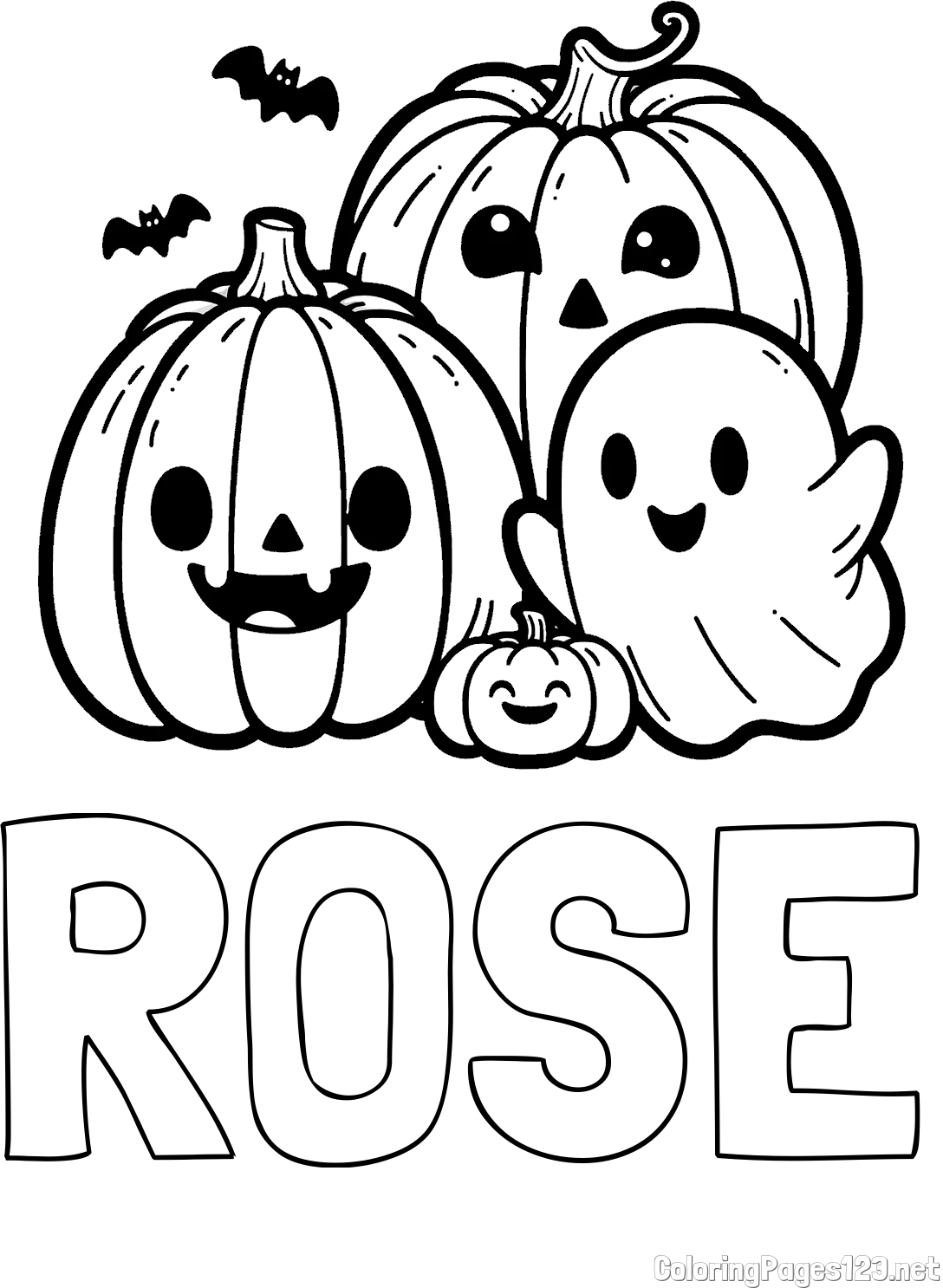 ROSE Coloring Page and Halloween Pumpkin and Ghost Coloring Page
