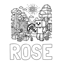 ROSE Coloring Page and Minecraft World Coloring Page