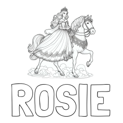 Online Created Coloring Page - ROSIE Coloring Page and Coloring Page of a Princess on a Horse (realistic)