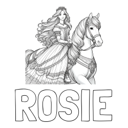Online Created Coloring Page - ROSIE Coloring Page and Coloring Page of a Princess Riding a Horse