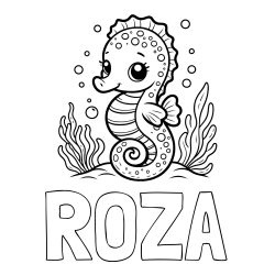Online Created Coloring Page - ROZA Coloring Page and Cute Seahorse Coloring Page