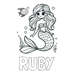 Online Created Coloring Page - RUBY Coloring Page and Coloring Page of a Little Mermaid and Fish
